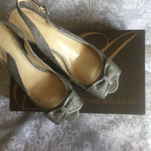 Enzo Anglioni Silver Mesh Peep Toe Heels